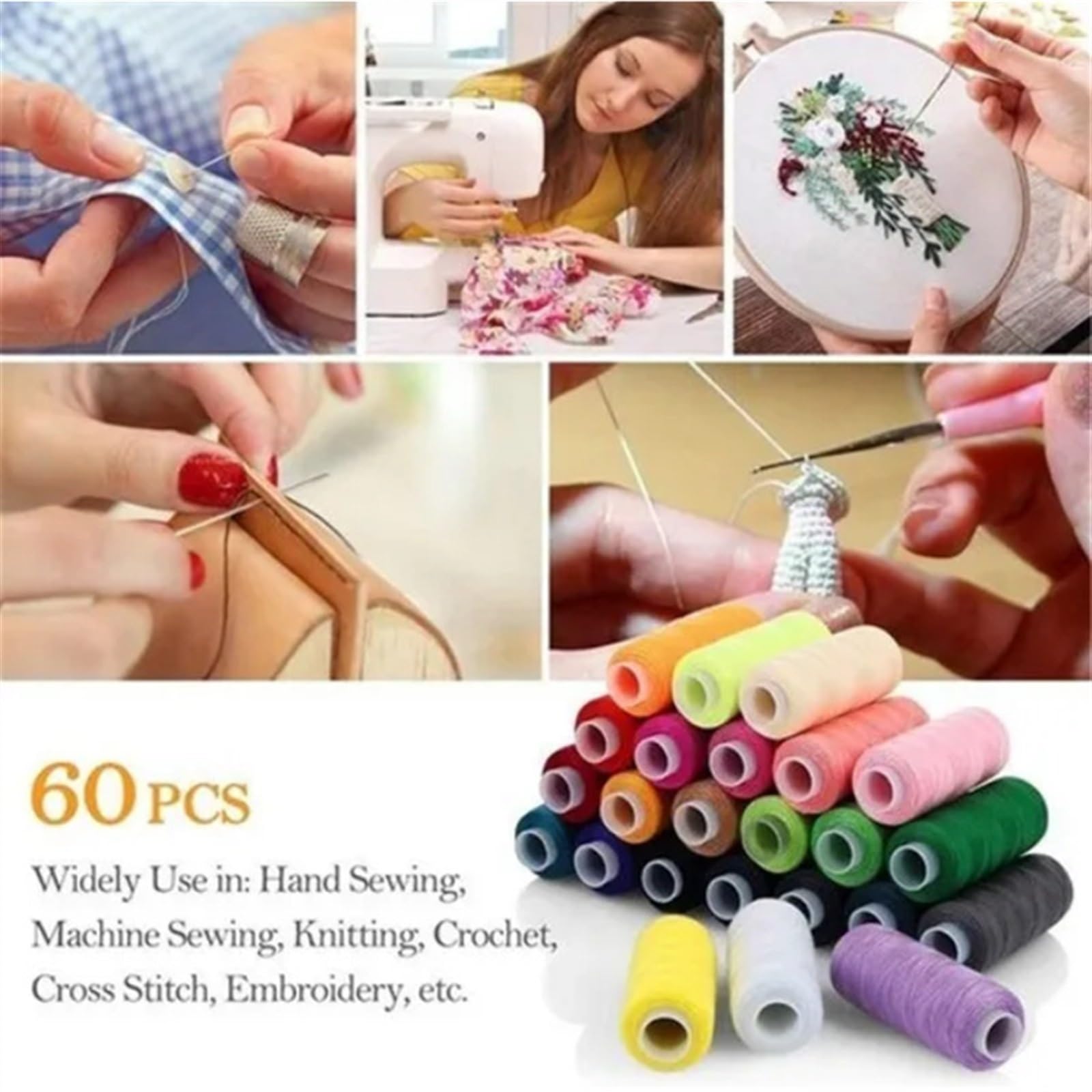 Nici do haftu krzyżykowego, Zestaw nici do szycia, 250Yd, Multi, ester, 100/60/30 szt., ręczne/maszynowe