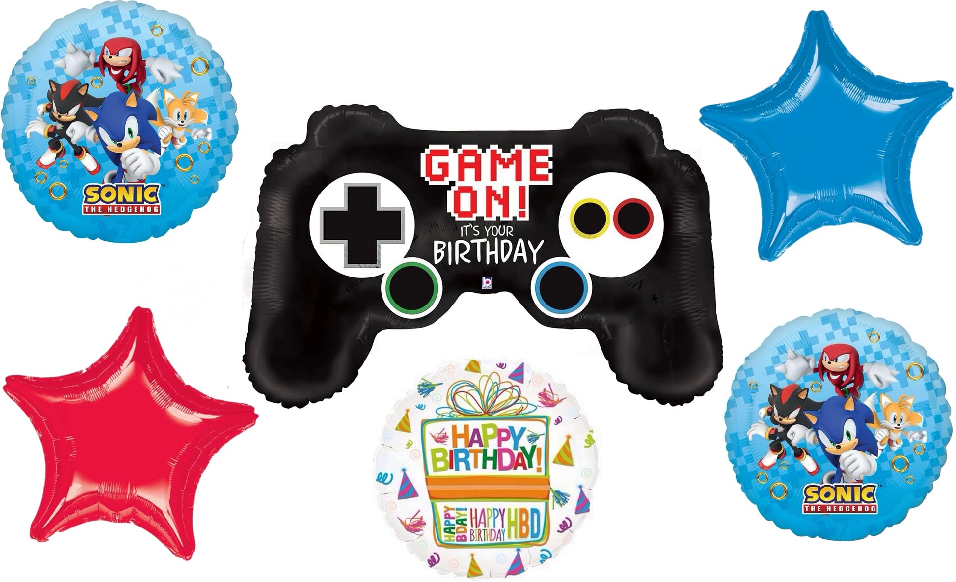Anagram Sonic Birthday Party Supplies Video Gamers Controller Hedgehog Foil Balloon Bouquet Decorations 6pc