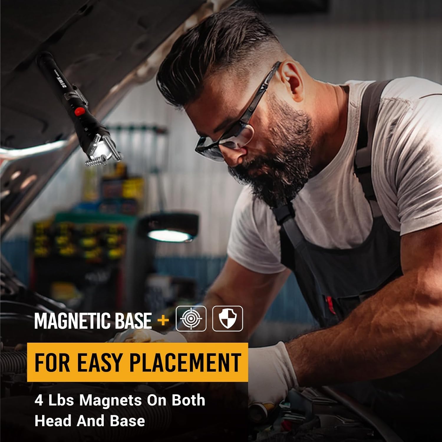 EWK Dual-Head Magnetic Pick Up Tool with 15 Lumen LED, 360° Swivel Extendable Flashlight with Magnet Holds Up to 4 lbs