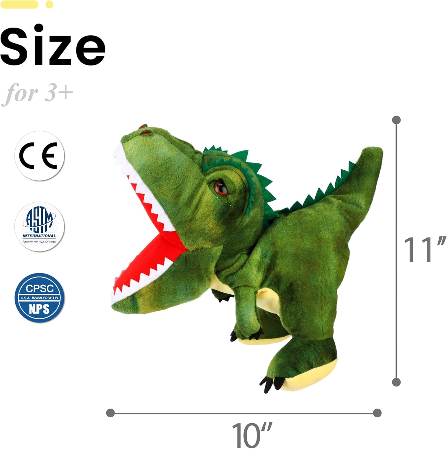 Easfan Plush Dinosaur Hand Puppet with Movable Mouth T-Rex Stuffed Animal Puppet for Imaginative Pretend Play Storytelling Gifts for Kids Boys Girls on Birthday Christmas, 11''