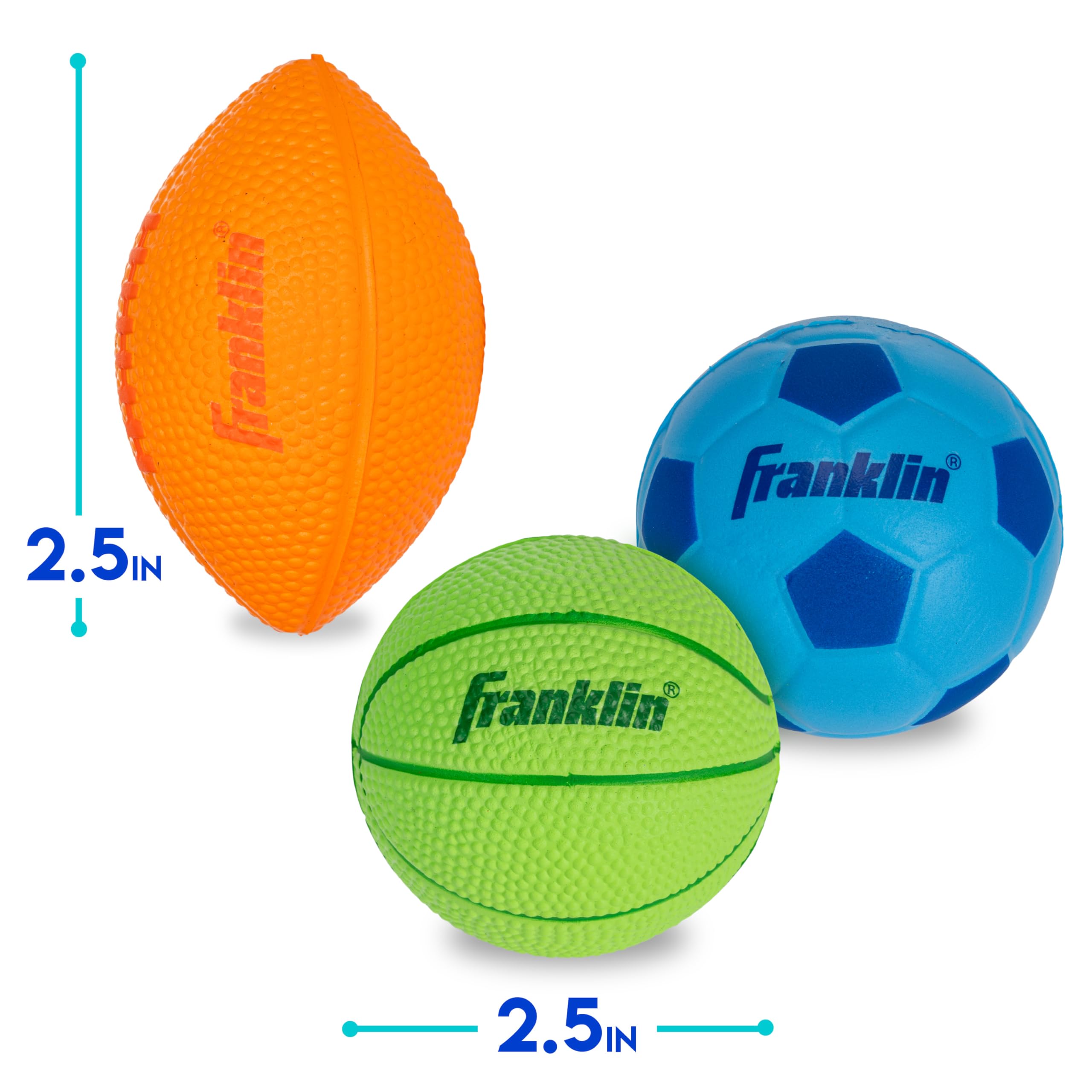 Franklin Sports Kids Foam Sports Balls - Mini Foam Footballs, Basketballs + Soccer Balls for Kids - Indoor + Outdoor Soft Toy Equipment - Perfect Backyard + Practice Toys - Image 3
