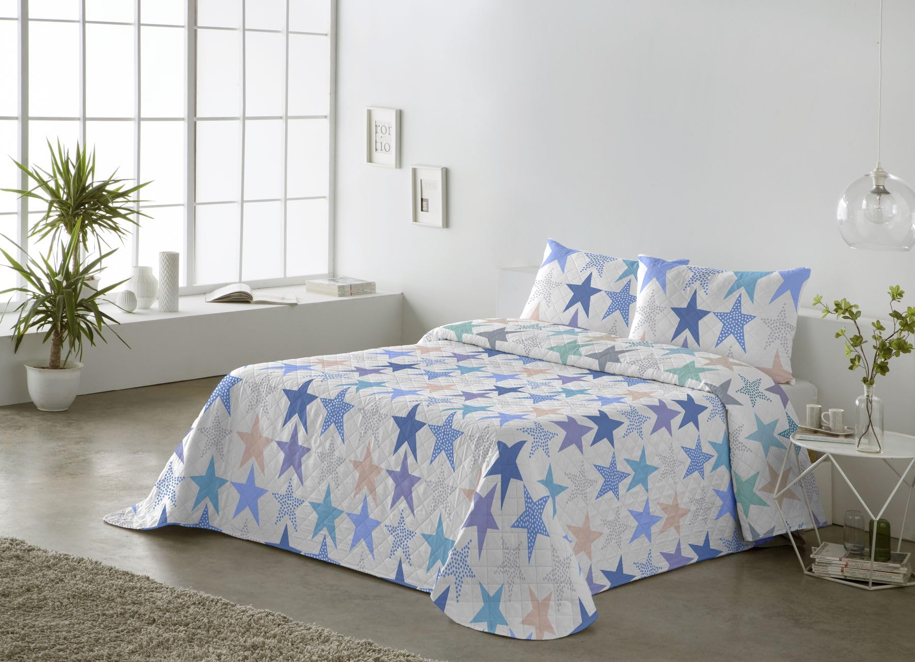 BOHEME Colcha Estampada Reversible Estrella Multicolor 200x270 cm - Cama 105 cm