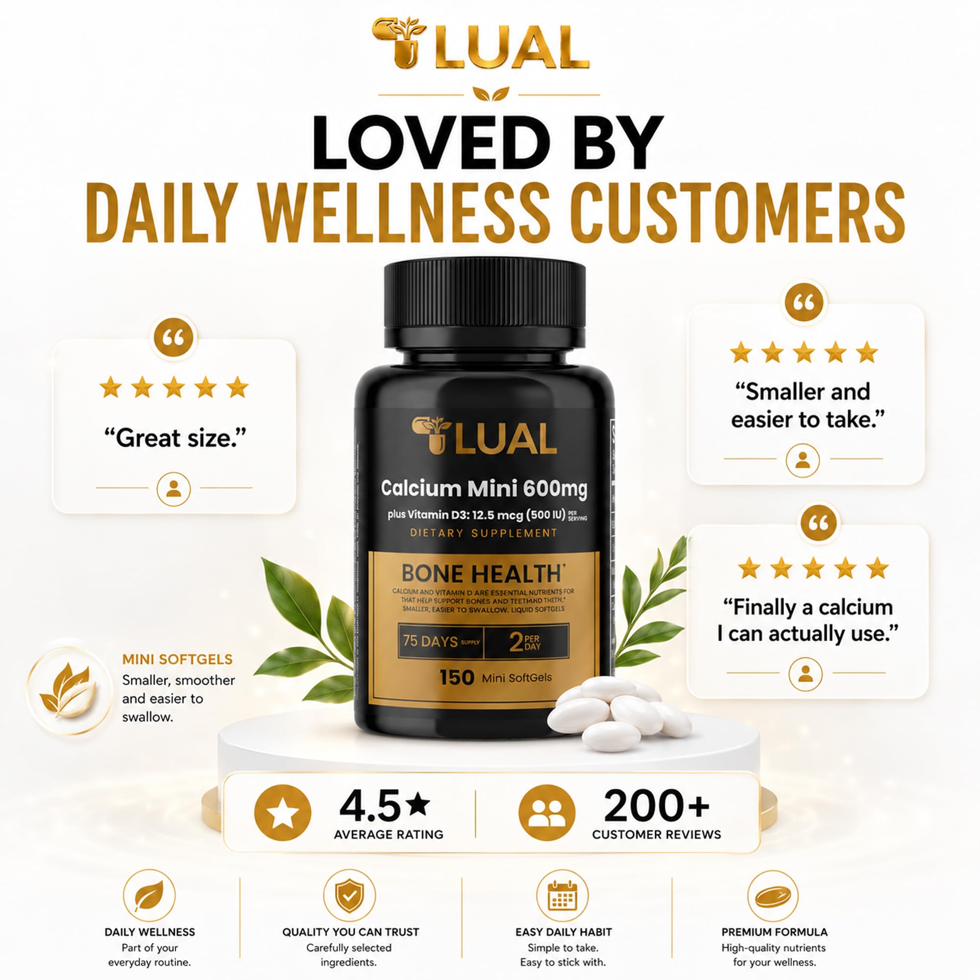 LUAL Calcium 600 mg with Vitamin D3 • Calcium Supplements for Women & Men — Amazon image 10
