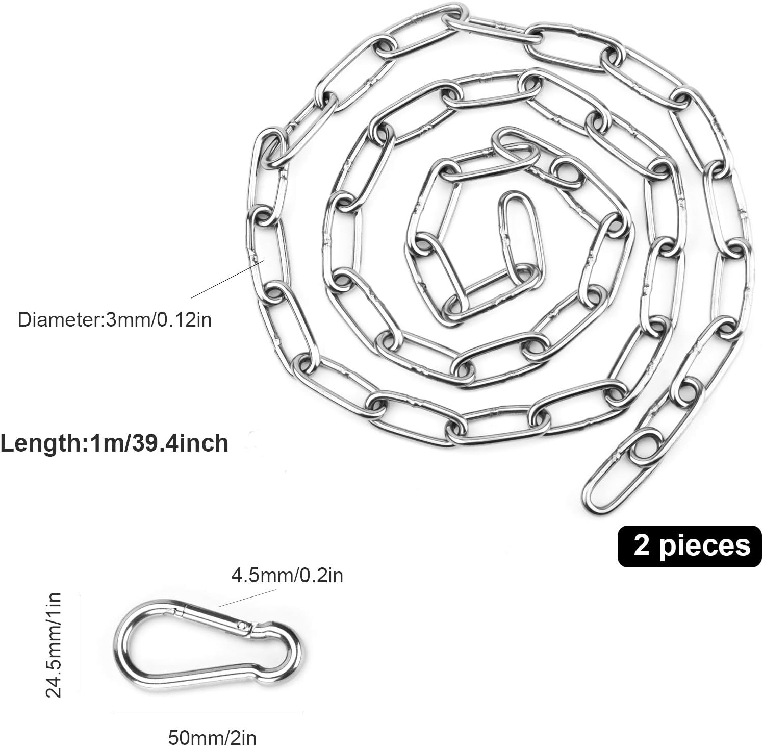 Hanging Swing Chair Chain Kit, 2 Set Stainless Steel Hardware Heavy Duty Porch Swing Hammock Chain Kit Hanging Hooks for Hammock, Rope, Tire, Tree Swings 1 718wIto7aLL. AC SL1500