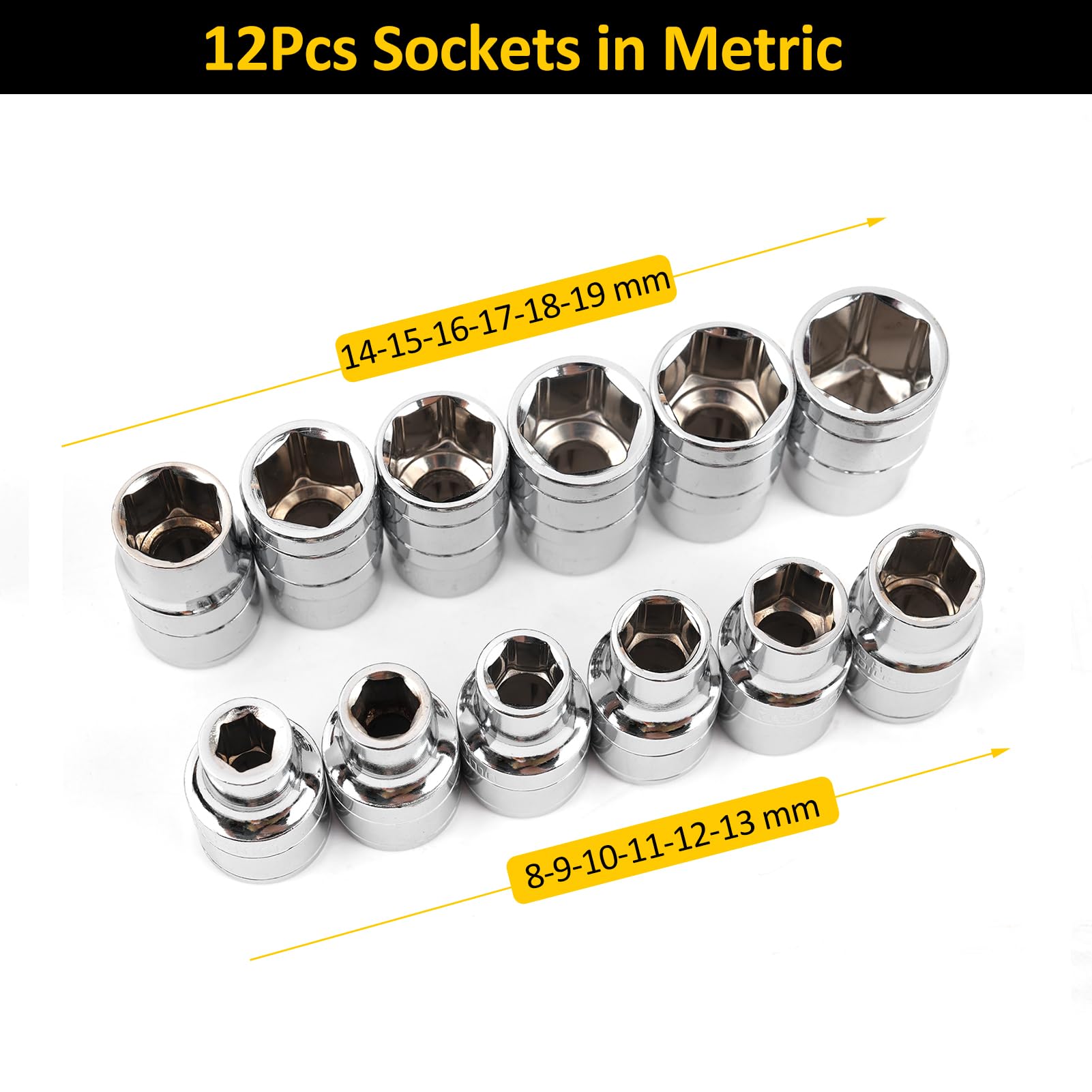 13 Pieces Socket Wrench Kit Includes 1Pcs T Handle Socket Driver and 12Pcs Socket - Image 3
