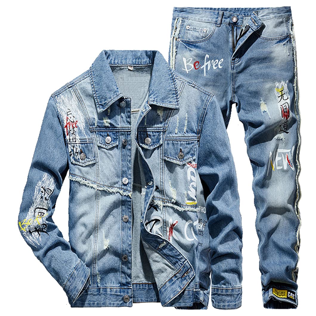 Hcclijo Mannen Sets Lente Herfst Zwart Lange Mouw Denim Jas