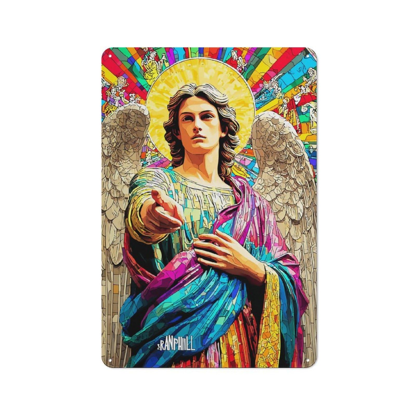 Junmoney Colorful Angelic Figure With Wings Classic Metal Plaque 30X20cm Featuring Bistro Wall Plaque For Kitchen, Cafe, Pantry Or Dining Room