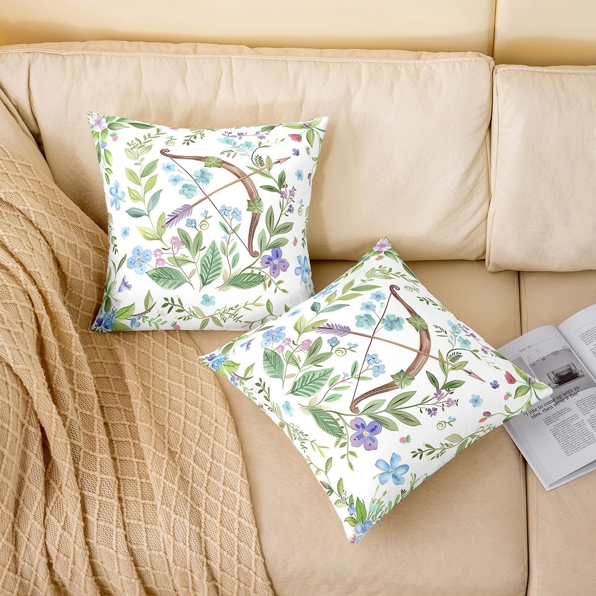 Erosebridal Archery Sports 22x22 Throw Pillow Cover, Flowers Leaves Cushion Cover For Kids Boys Girls, Archery Target Reversible Cushion Case For Sofa, Athletes Sport Game Decorative Square Pillowcase