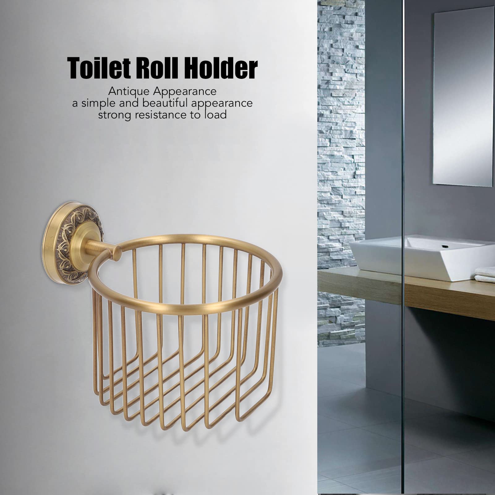 Kitchen Roll Holder, Antique Brass Paper Towel Rack Stylish Wall Mount Toilet Roll Holder - Image 2