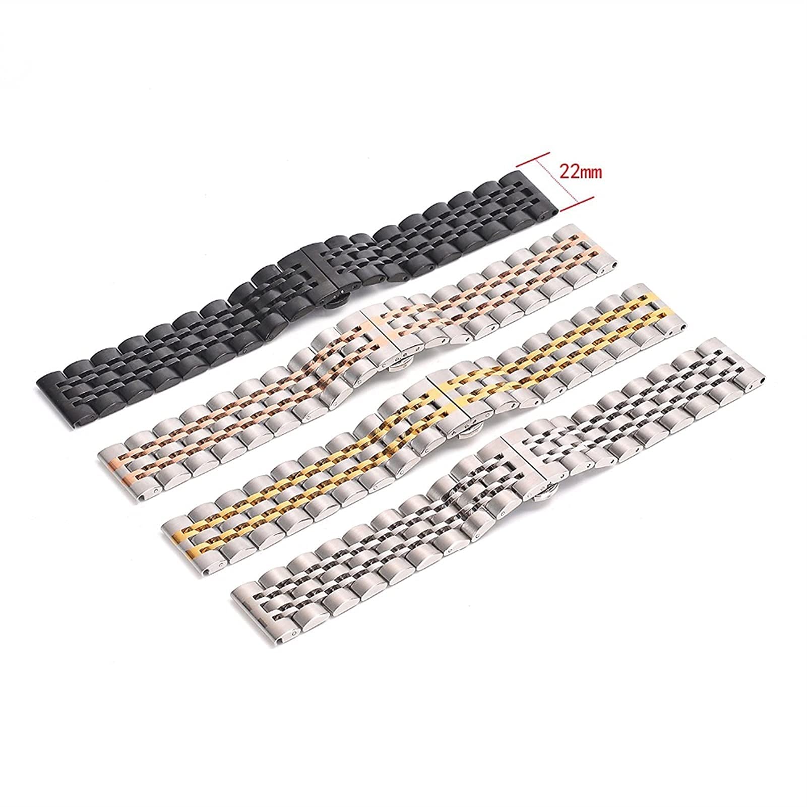 Uhrenarmband Sieben Perlen Edelstahlarmband Schnellverschluss Ersatzarmband 20mm 22mm (Roségold 20mm)