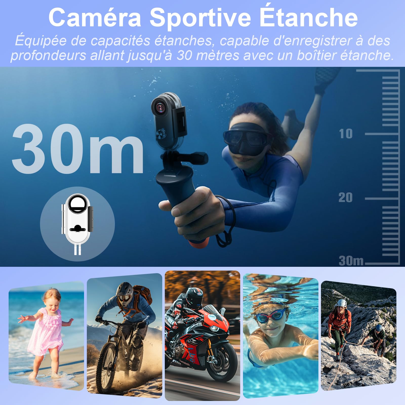 Caméra d'action WiFi 4K, Mini Caméra d'action Sportive 170°, Caméra pour Casque de Moto, Caméra Vidéo Portable Étanche 32 Go avec Aimant pour Le Cyclisme et la Pêche