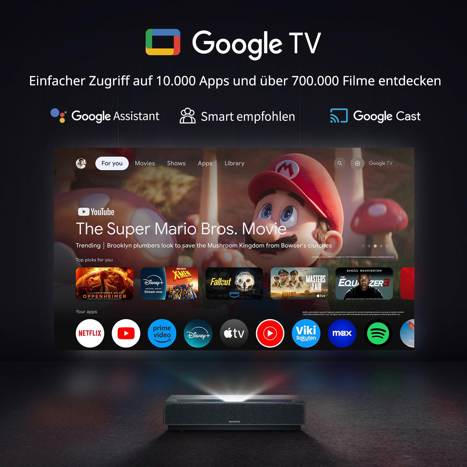 WEMAX Nova Pro ALPD Laser TV, Ultrakurzdistanz Beamer 4K mit 2100 ISO Lumen & 3D, Google TV & Google Assistant, WiFi 6, Bluetooth, Dolby Audio DTS-HD, Laser UST Heimkino Beamer für Wohnzimmer