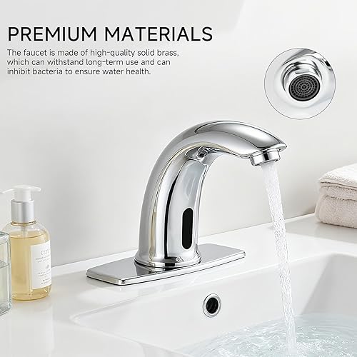 Miniatura 3 de Grifo de lavabo de baño sin contacto, manos libres, sensor de movimiento automático, grifo comercial de latón sólido con placa de cubierta, 1