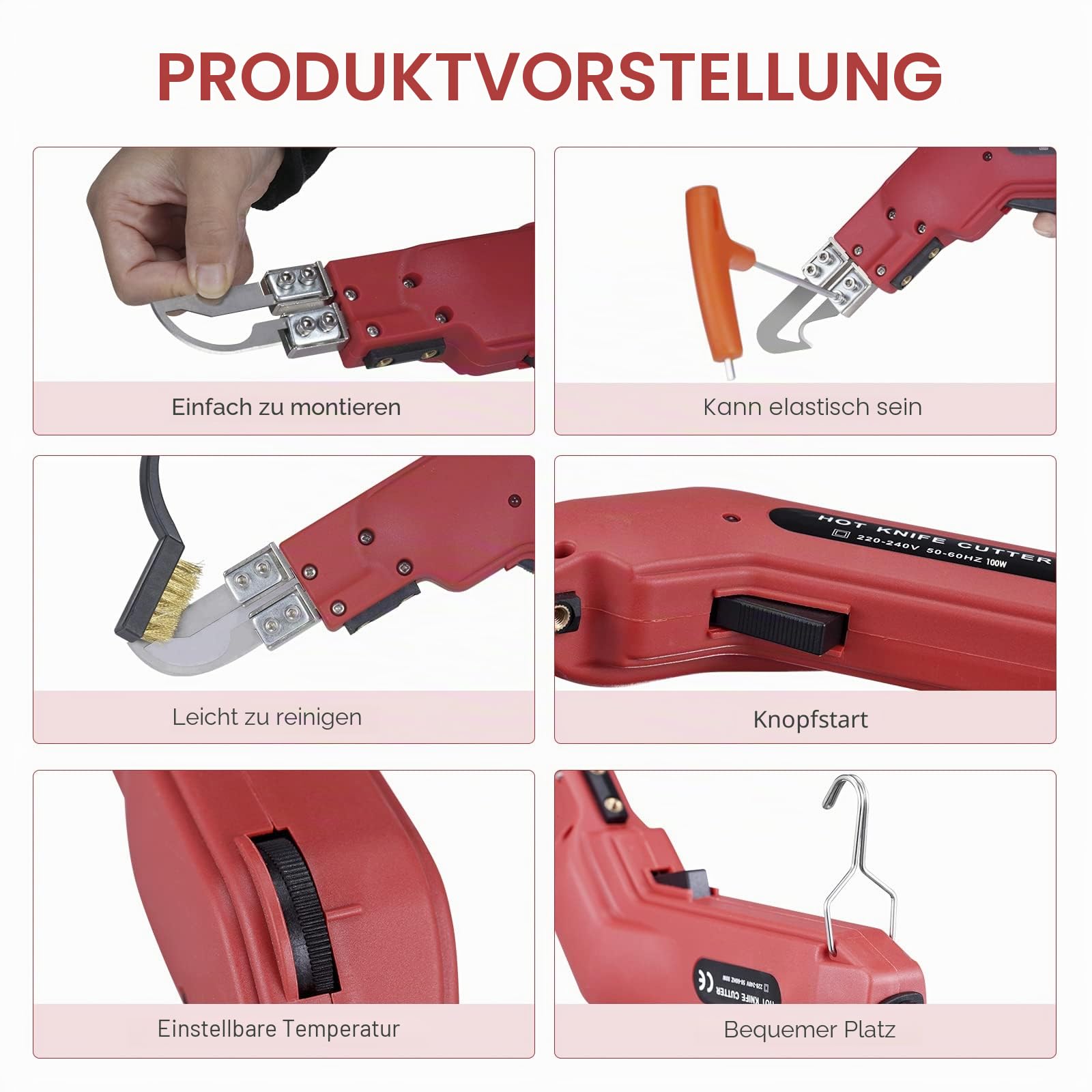 Styrocutter Elektrischer Heißschneider 100W mit 4 Arten Messerformen heißes Messer Stoffschneider Schneidwerkzeug Schaumschneider Set zum Schneiden von Stoff/Gummi/Seil/Kunststoff/Acryl