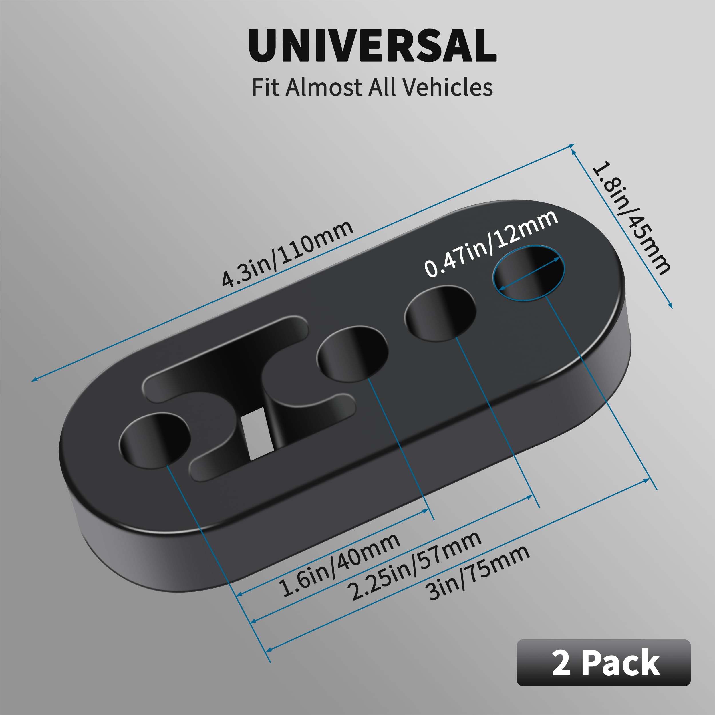 YDHfdc 2 Pezzi Veicolo Universale Tubo Di Scarico Staffe 4 Fori Scarico Del Gas Staffe Scarico In Gomma, Per Marmitta Auto Per La Maggior Parte Delle Auto (Nero