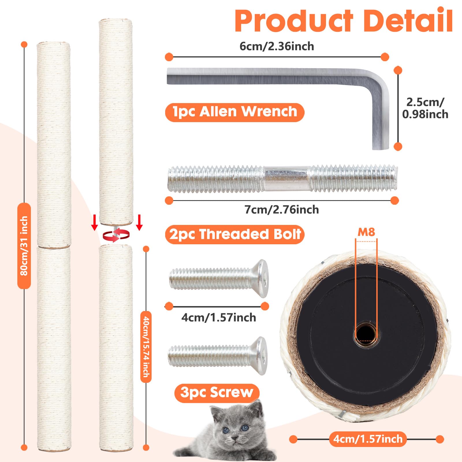 Powerking Poteau de grattoir pour Chat, avec Brosse de Massage Auto-toiletteuse, Champignon 18,9" en Corde de sisal, Griffe à gratter, Jouet interactif pour Chats d'intérieur