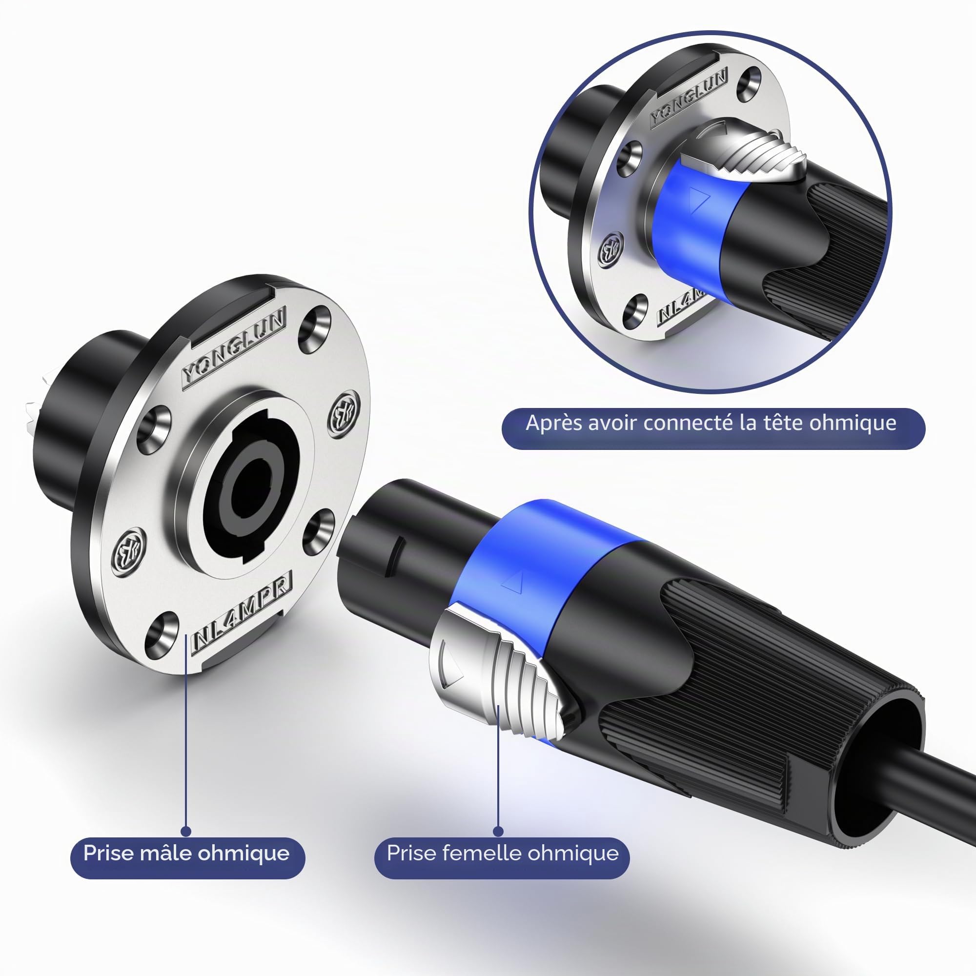 8Pack 4 Pôles Speakon Panel Twist Lock Haut-parleur femelle Métal Rond Panel Jack Montage Compatible avec Neutrik Speakon NL4MP, NL4MPR, NL4FC, NL4FX, NLT4X, NL4 Series, NL2FC