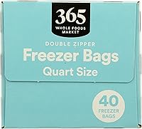Vista 5 de 365 by Whole Foods Market, Bolsas para congelador de tamaño de cuarto de galón, doble cremallera, 40