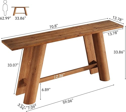 Miniatura 2 de Mesa consola de madera maciza, 70.9 pulgadas estrecha y larga para sofá detrás del sofá, muebles de entrada de madera para sala de estar, entrada,