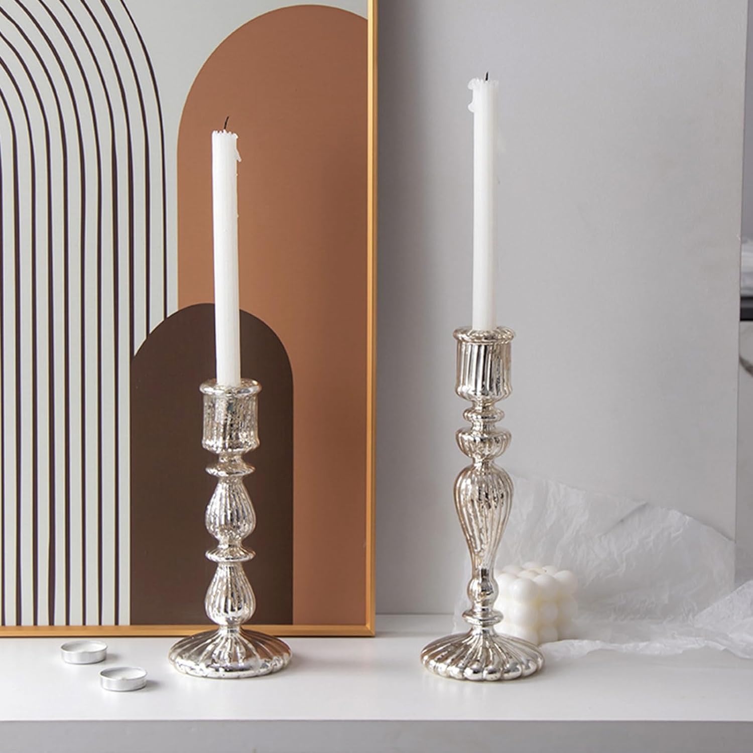 Glass Taper Candle Holder Candlestick Holder Crystal Glass Candle Holders Candle Sticks Holder Decor for Wedding Birthday Party Christmas Valentines Day,Silver,10.4" Tall