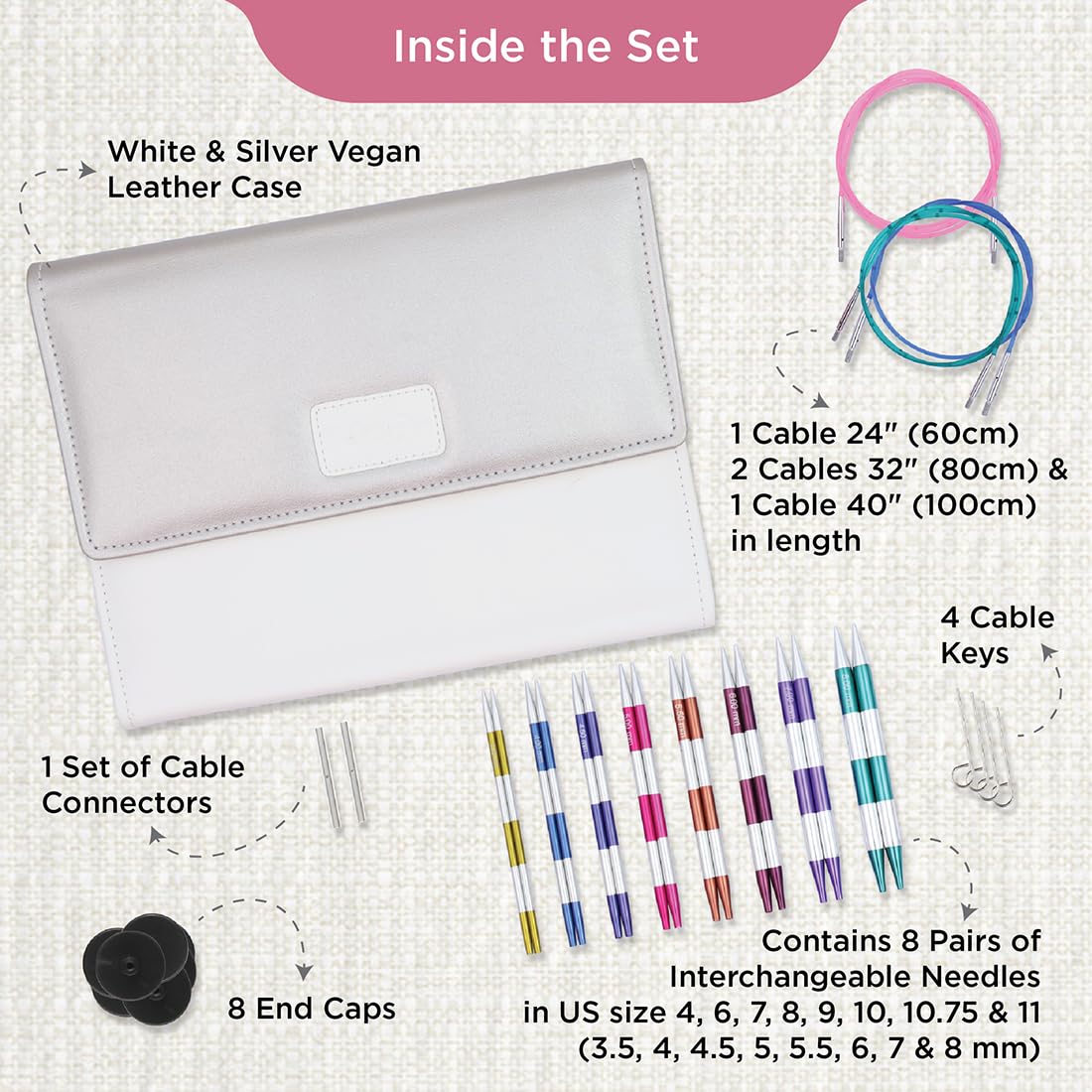 KnitPro Ferri da Maglia intercambiabili: Deluxe: Set di 8 e Accessori, Alluminio, Assorted, Diverse