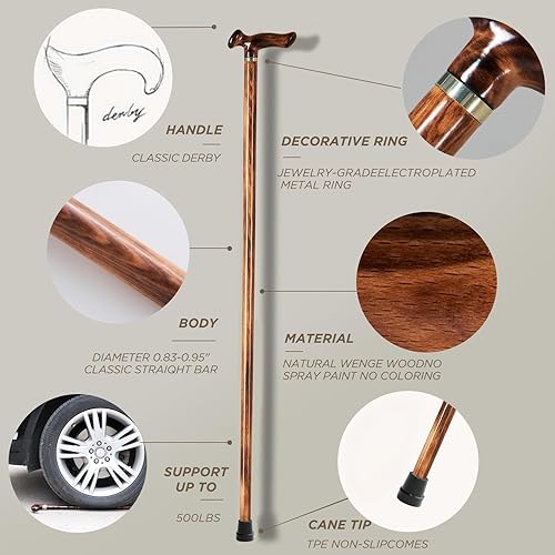 Miniatura 3 de GUYUE Men's and Women's Handcrafted Wooden Canes, Ergonomic Design, Natural Solid Wood Luxury Walking Sticks, Gentleman Canes, Ideal Gift