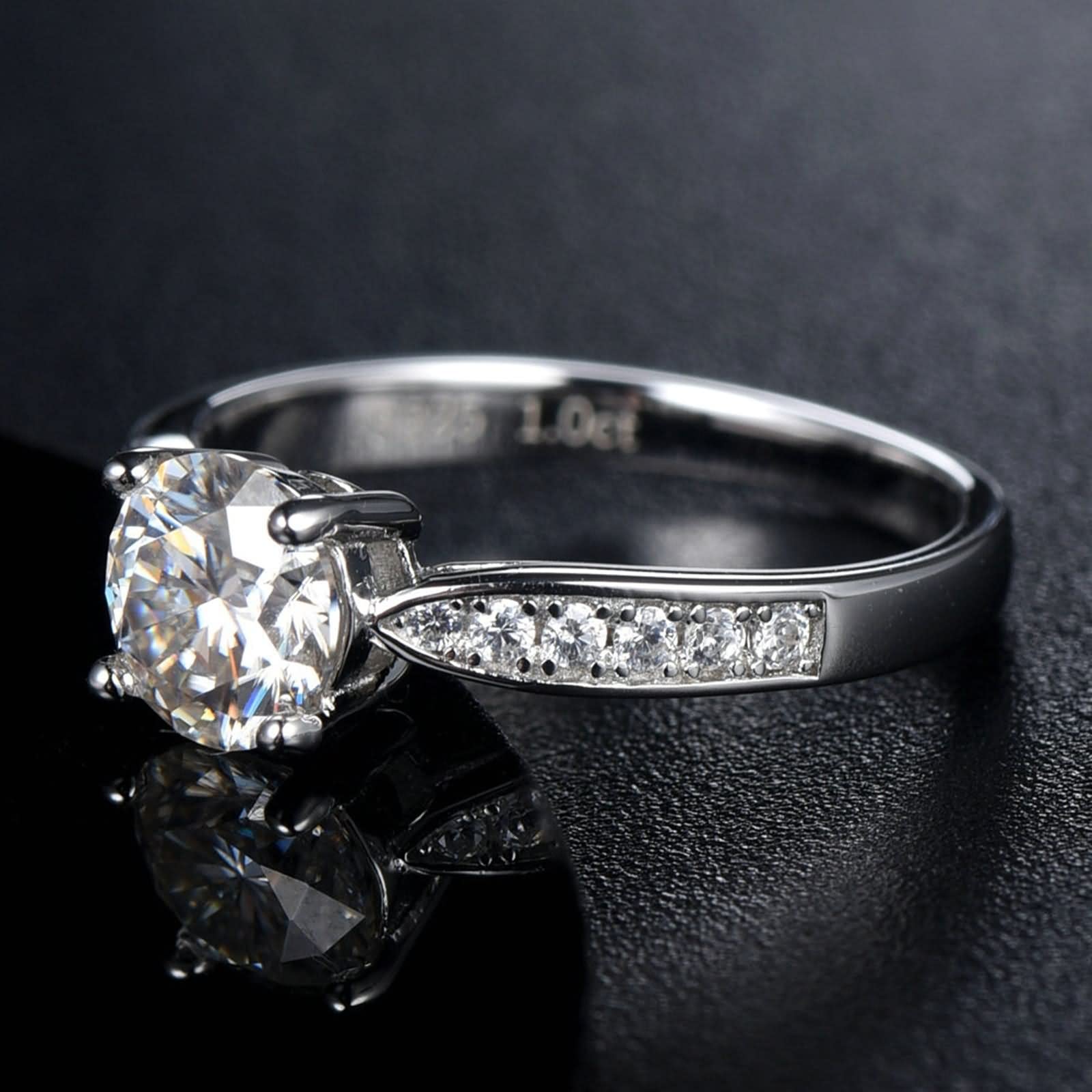 Anelli di fidanzamento per coppia, gioielli da donna in argento con intarsio a 4 griffe in stile classico in argento sterling