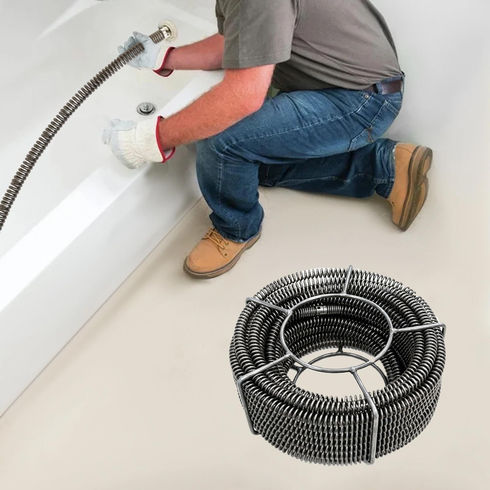 Máquina limpiadora de tuberías con espiral de resorte de 16 mm x 20 m. Aparato limpiador de tuberías con espiral