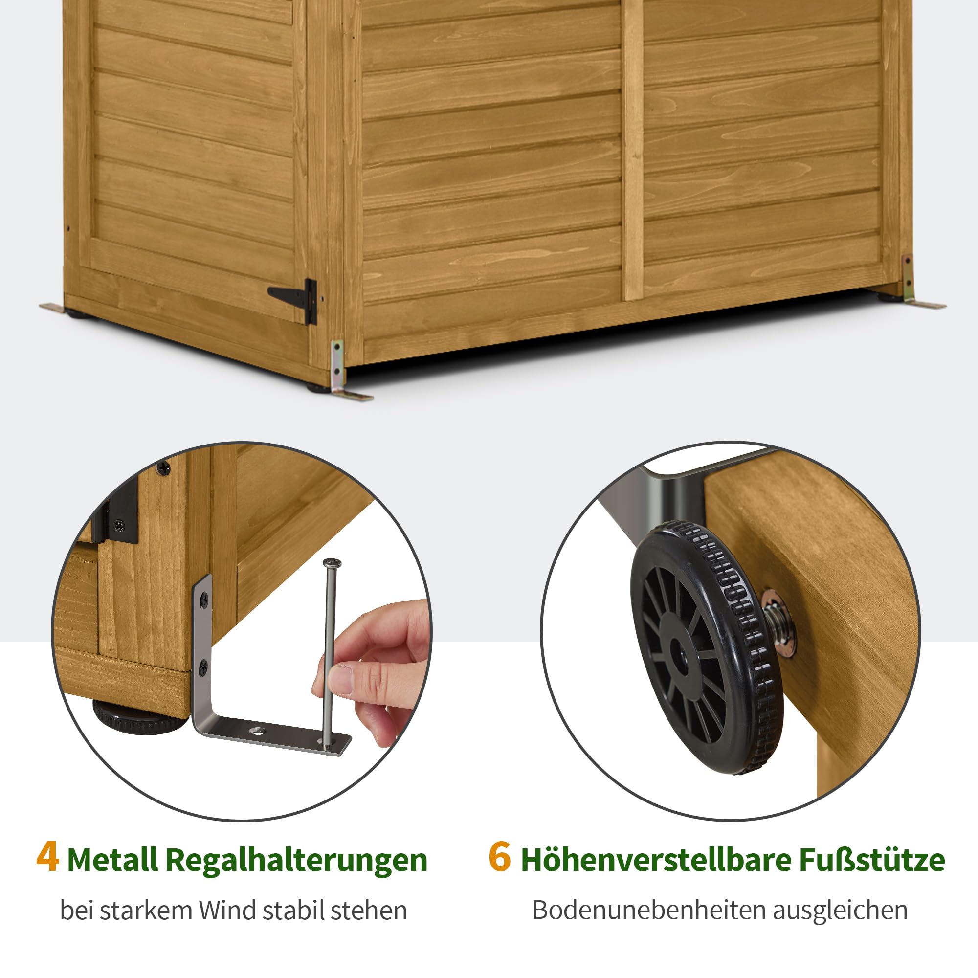 M MCombo Armadio da giardino in legno, casetta da giardino resistente alle intemperie, impermeabile, per balcone terrazzo esterno, mobile contenitore con ripiano regolabile 86×120×201 cm，1753 (Natura)