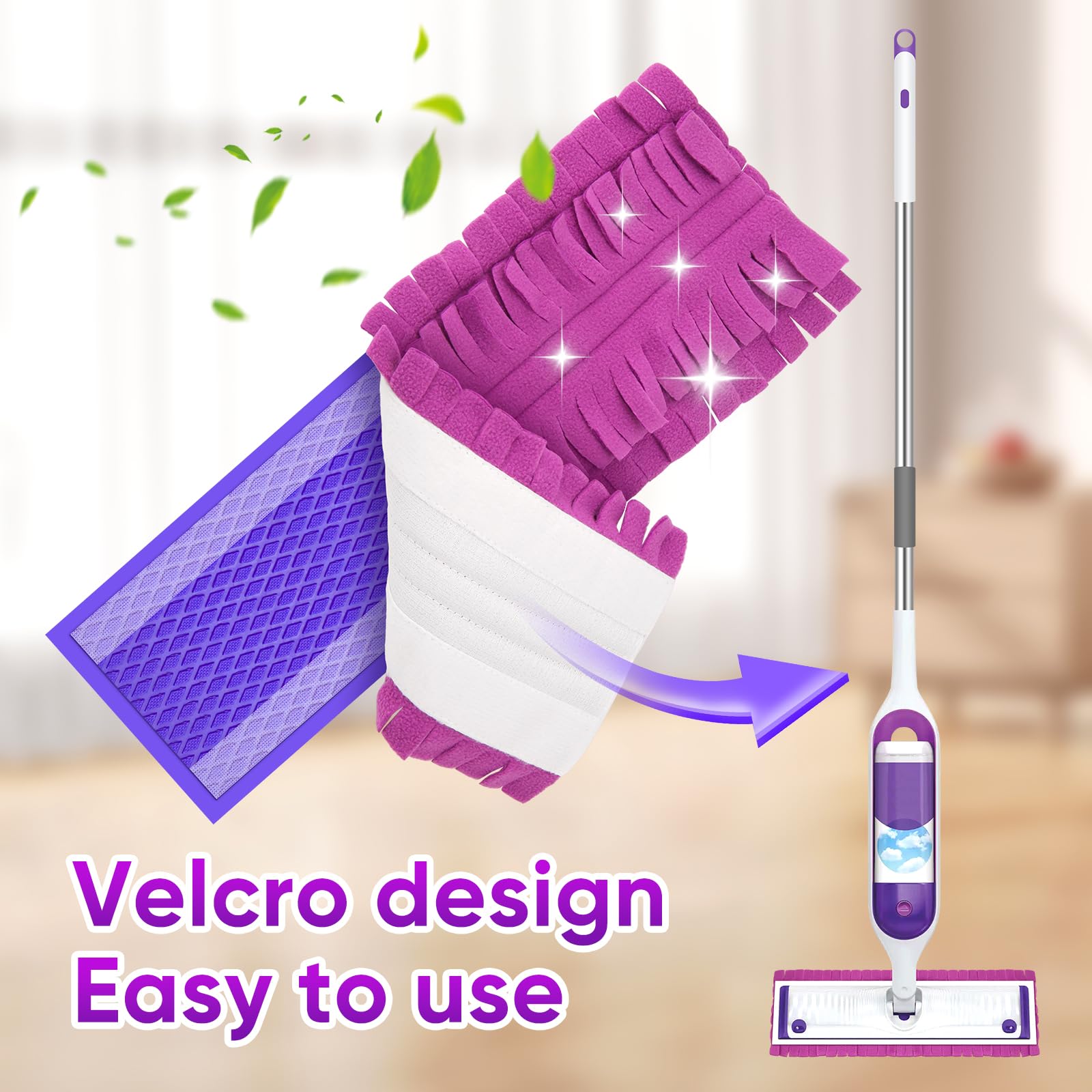 Lot de 8 recharges pour balai à franges Swiiffer Power Mop Multi-Surface Wood Mop - Lavables et réutilisables - En microfibre - Pour tous les sols - 2 jaunes + 2 violets + 2 bleus + 2 gris