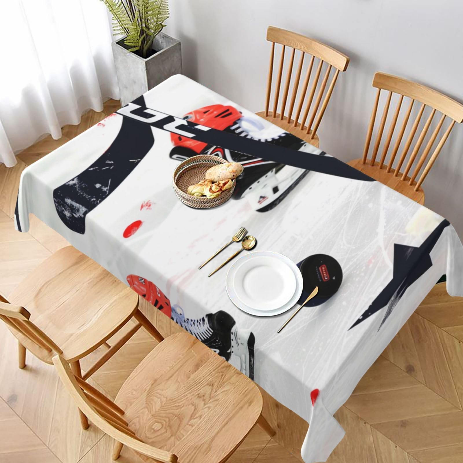 WPKJU Ice Hockey Pattern Printed Tablecloth 60x90 in Water Resistant Table Cover Washable Rectangle Table Cloth for Dining Tables