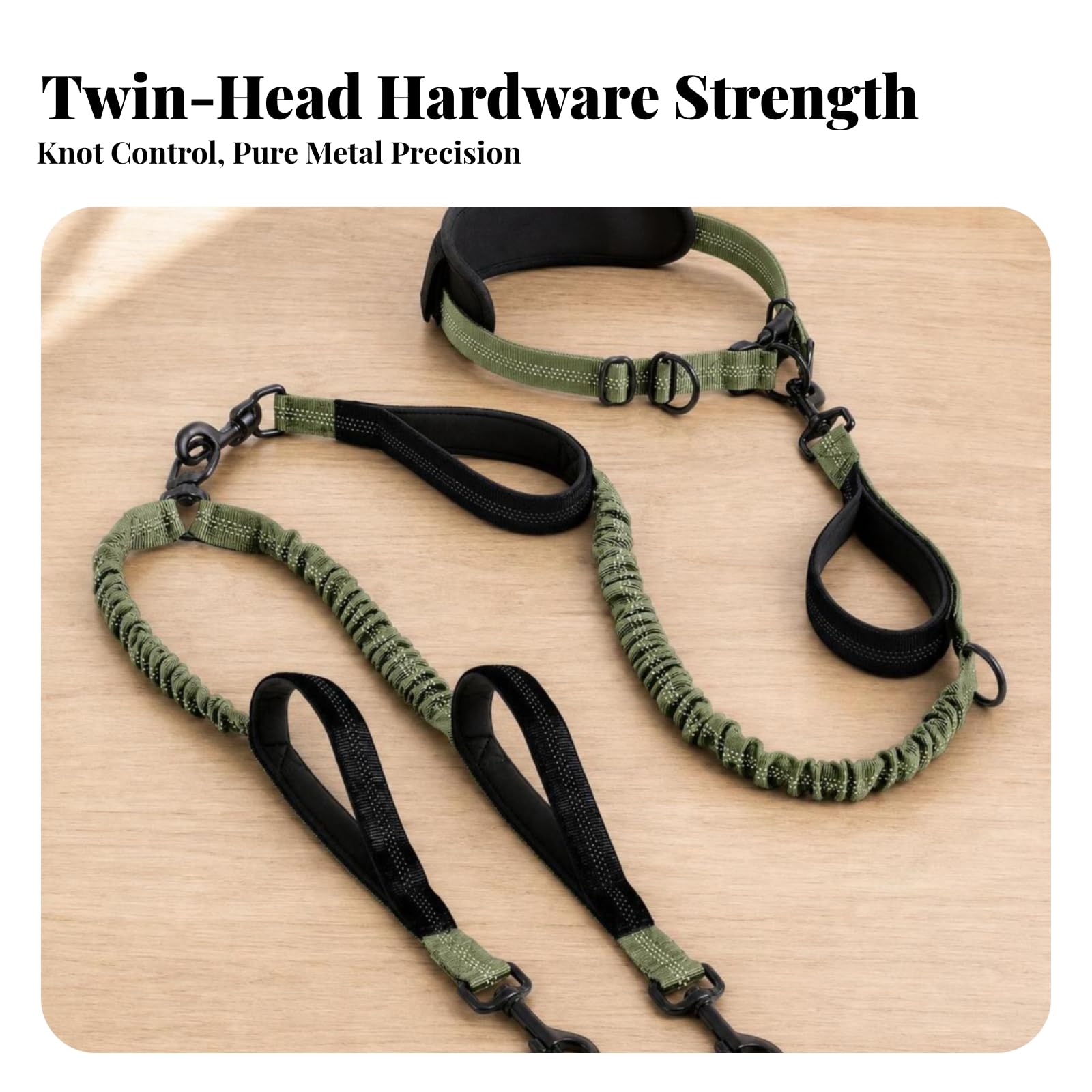 Laisse Double pour Chien, Vert Militaire