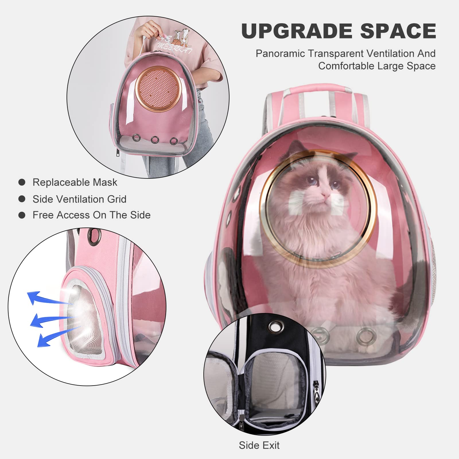 PETCUTE Haustier Rucksack Raumkapsel,Atmungsaktive Wärme Proof,Katzen Rucksack Träger mit Sicherheitsleine,wasserdichte,Katzenrucksack für Kleine Mittelgroße Hunde Katzen Welpen,für Reisen,Rosa
