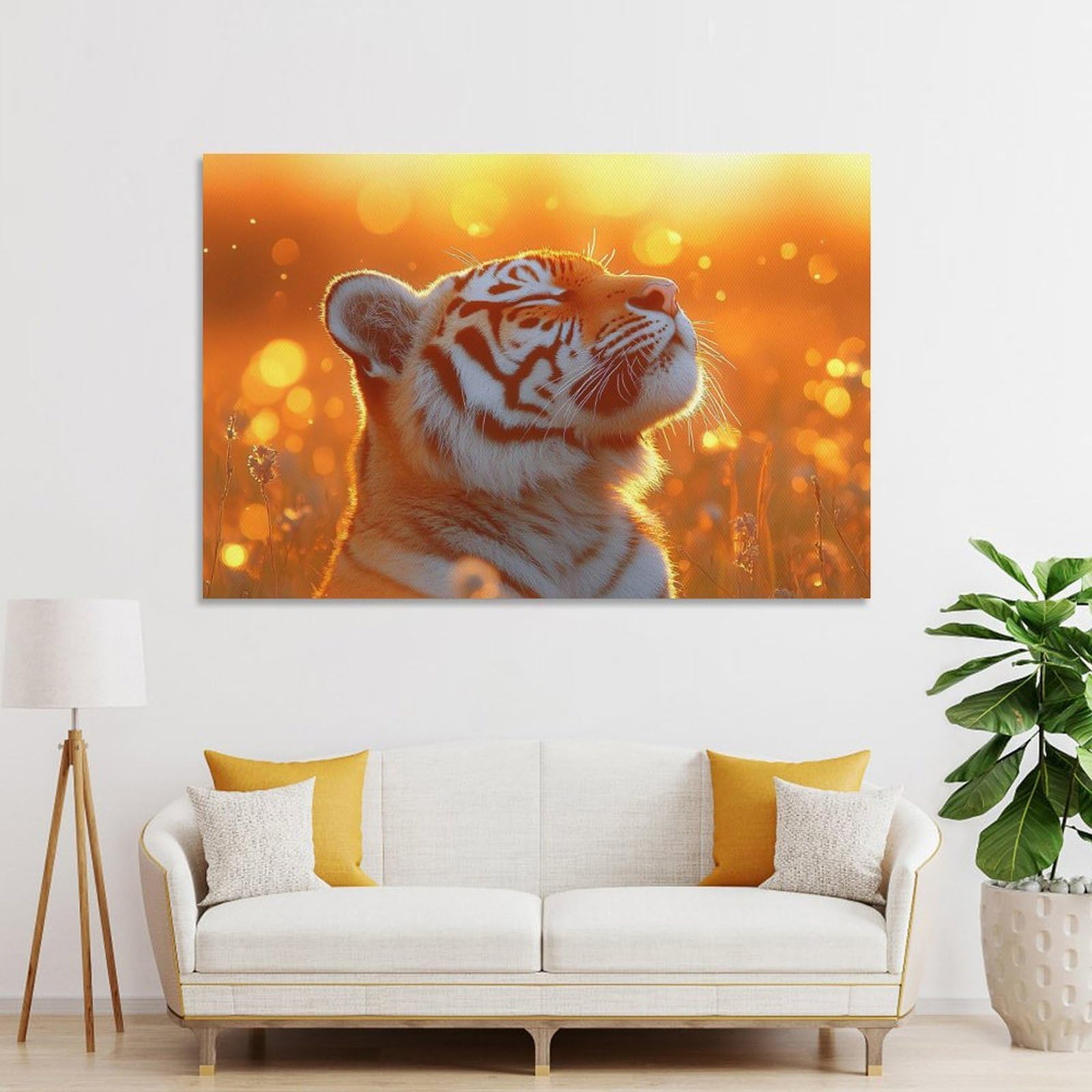 Junmoney Canvas Wall Decor Tiger in Golden Sunlight, 24x36inch(60x90cm), for Bedroom, Guest Room Or Reading Nook, Decorative Wall Art for Cosy Rooms
