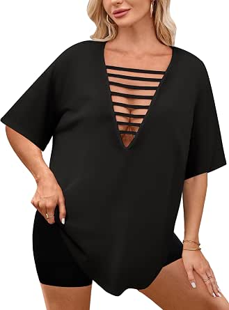Maglietta casual oversize da donna a maniche lunghe, girocollo, tinta