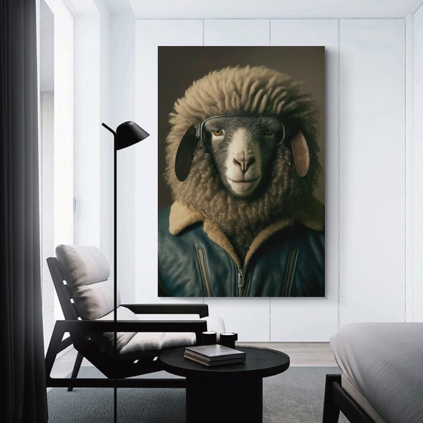 Junmoney Biker Sheep Canvas Wall Picture, 12x18inch(30x45cm), for Entrance Spaces, Stair Walls Or Halls, A Stylish Accent for Home Entrances