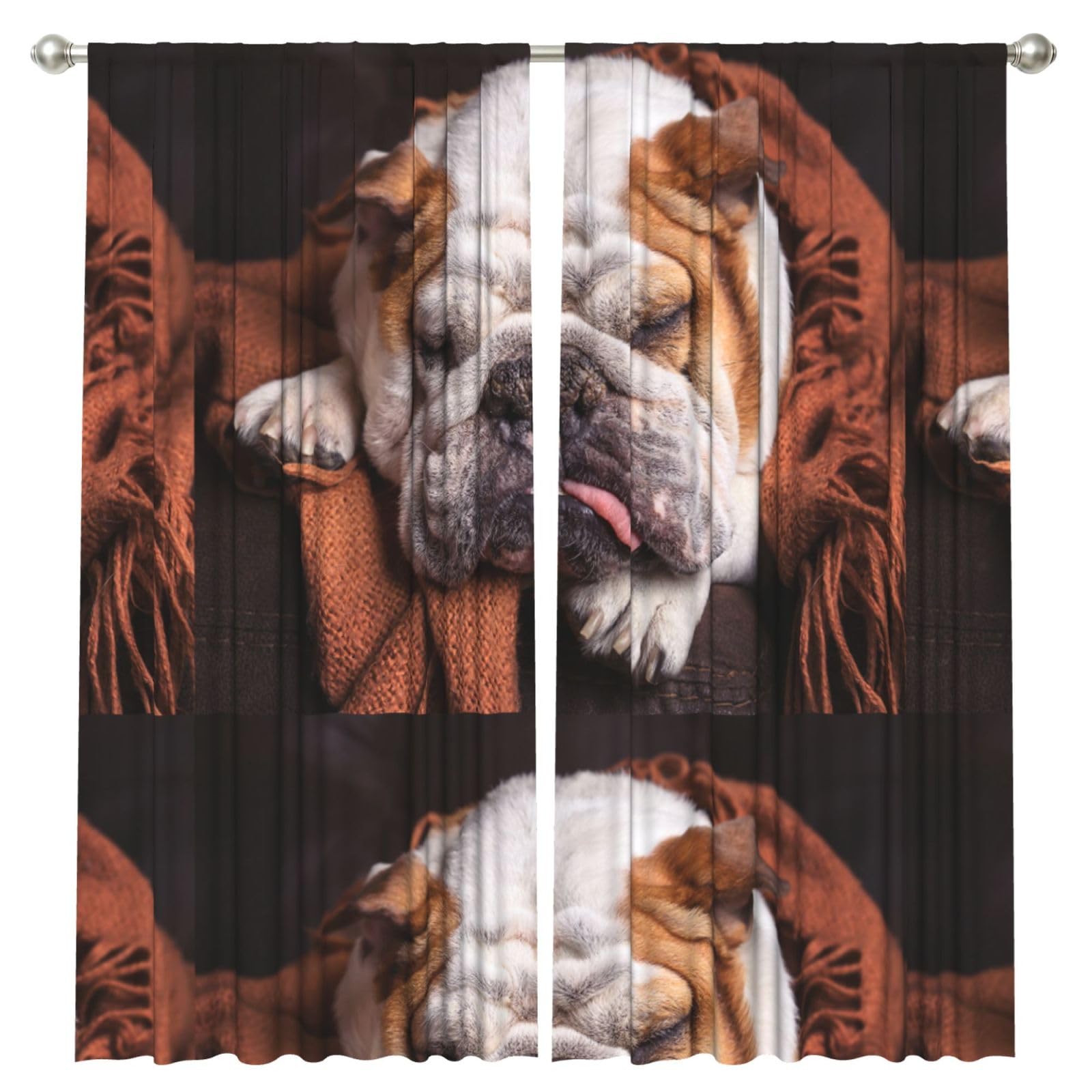 InOmak English BullDogs Muzzle Pets Sleeping Dogs, 2 Panels Window Curtains 52 x 84 Inch Blackout Curtains for Living Room Bedroom