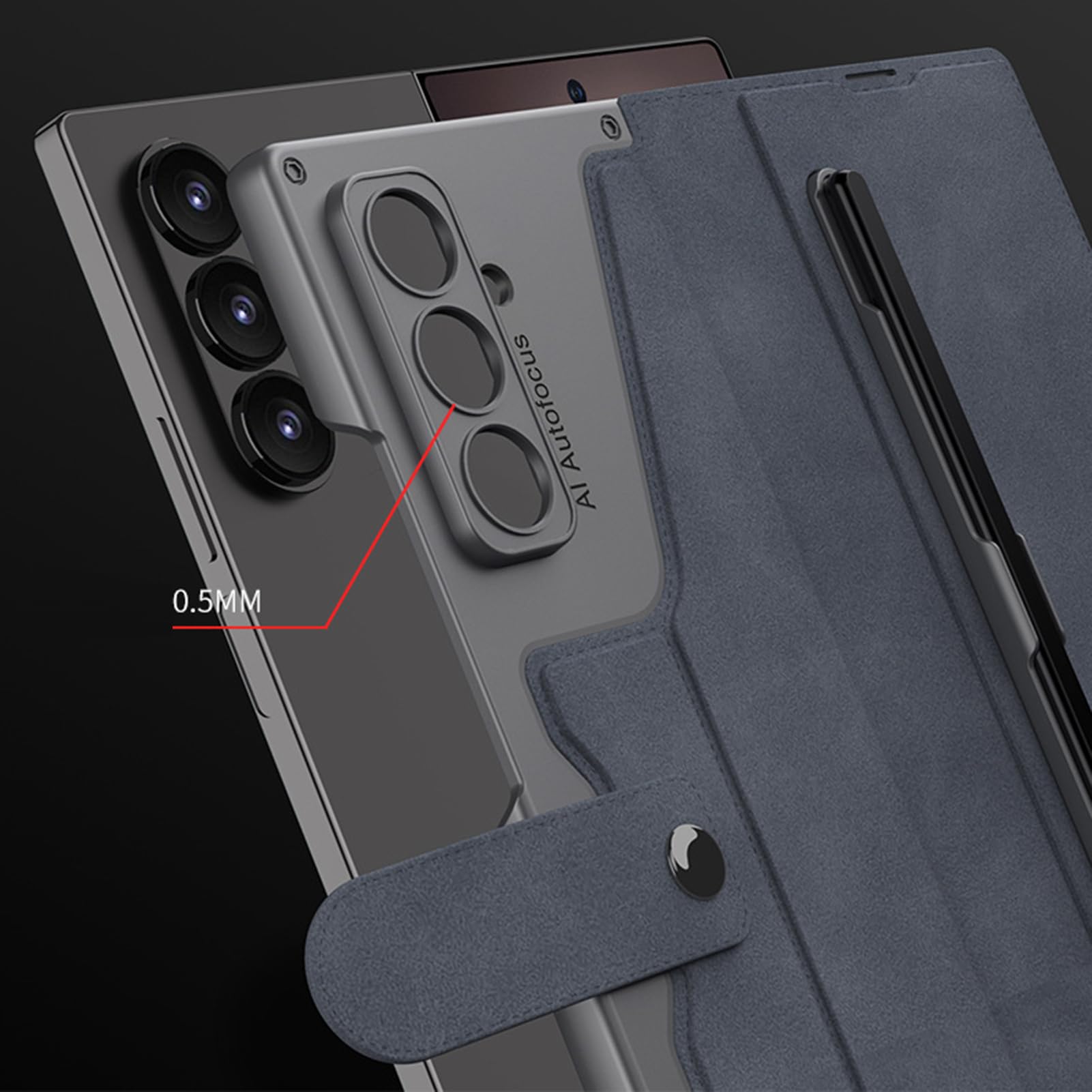 Custodia in pelle per Samsung Galaxy Z Fold 8 Ultra, pellicola protettiva a portafoglio con portapenne, custodia flip in fibra di carbonio, nero