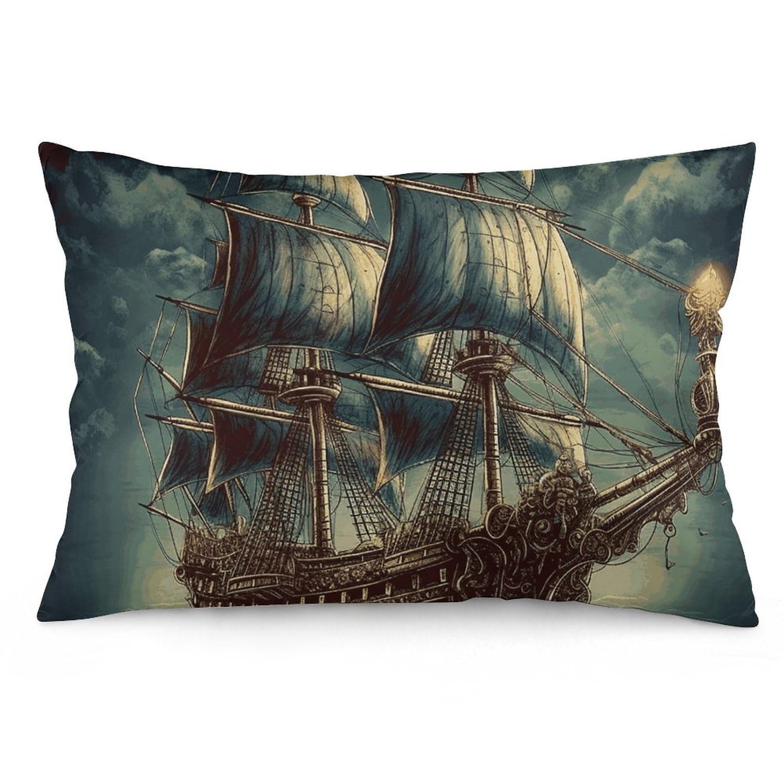 2 Pack Pillow Cases for Hair and Skin, Soft Breathable Pillow Case Covers with Hidden Zipper, Nautical Vintage Sailing Pirate Ship Pillowcase 12 "x20 Pillow Covers for Sleeping Gift