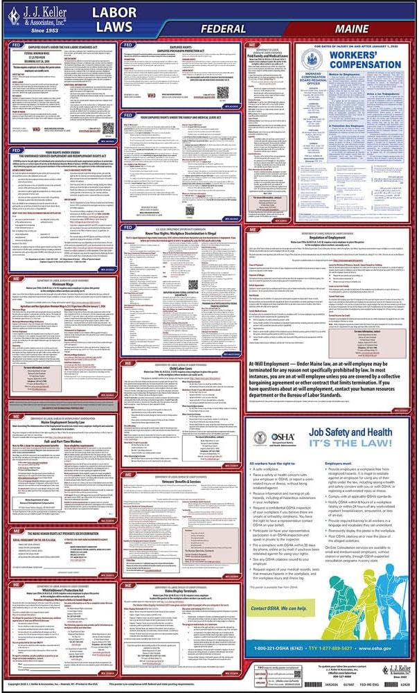 2026 Maine and Federal Labor Law Poster (English, ME State) - OSHA Compliant All-in-One Laminated Poster, J. J. Keller & Associates, Inc.