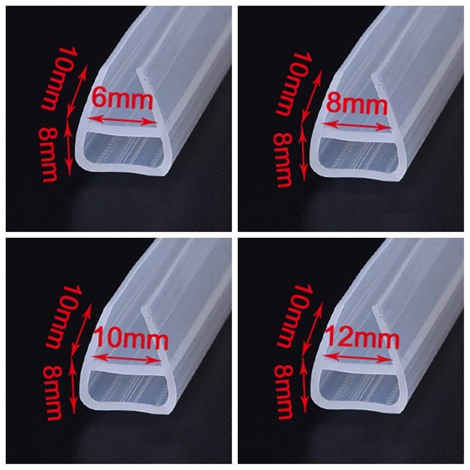 Bclla Zkenshan-Weather Stripping Seal 6-12mm F U H Shape Glass Door Seals Silicone Rubber Shower Room Door Window Glass Seal Strip, 1M, Glass Door Seal Strip Stop Shower Leaks