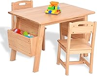 Vista 7 de Kids Solid Wood Table and 2 Chair Set with Storage Desk and Chair Set for Children Toddler Activity Table (Solid Wood/Natural)