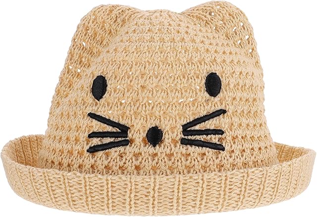 UTHCLO Boys Ear Fedora Outdoor Party Kids Cute Caps Cap Summer Beach Protection Hats Activities - Toddler Children Straw Cartoon Girls Short Cm Bucket for Folding Sun Khaki Animal Cat