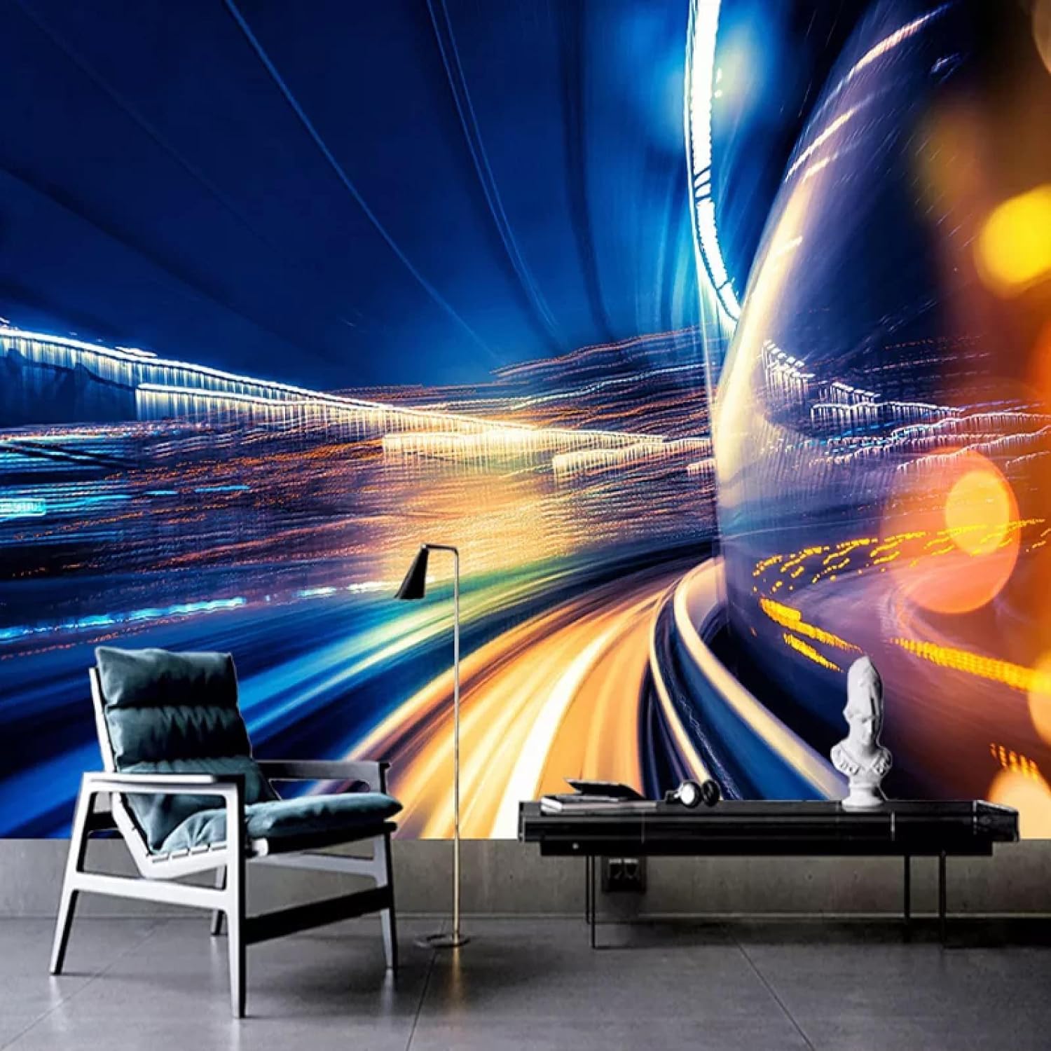 Papier Peint Mural 3D Tunnel Spatial de Science-Fiction Intissé Déco