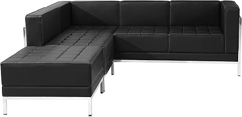 Miniatura 4 de Flash Furniture HERCULES Imagination Series Cuero Negro Configuración Seccional 3 Piezas