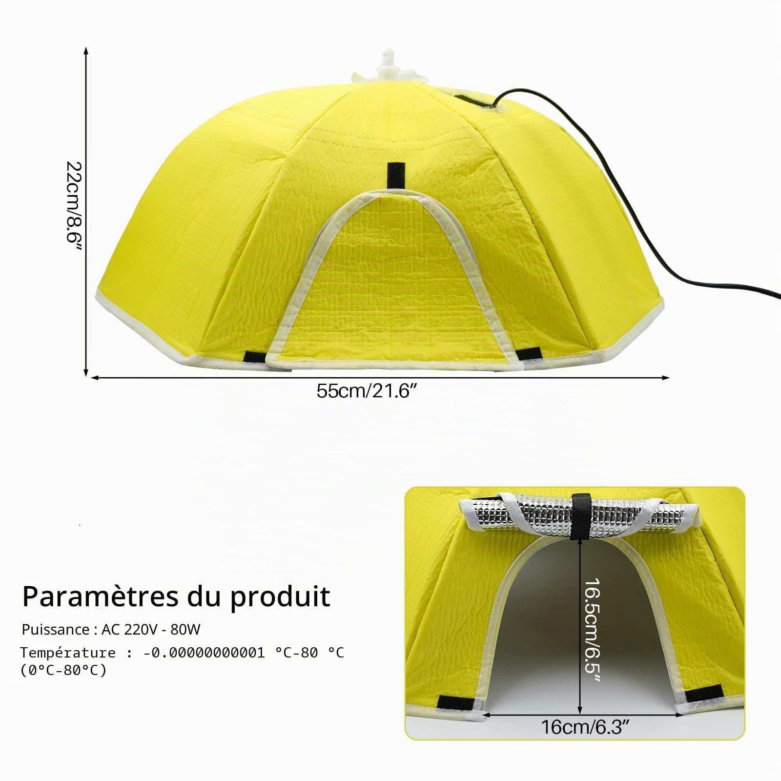 Plaque Chauffante Poussin avec Régulateur 21,65 x 21,65 x 8,66 cm, Tissu Imperméable, Fenêtre de Visualisation Transparente, 0°C à 80°C Réglable en Chaleur, Parapluie Poussin Pliable, Jaune