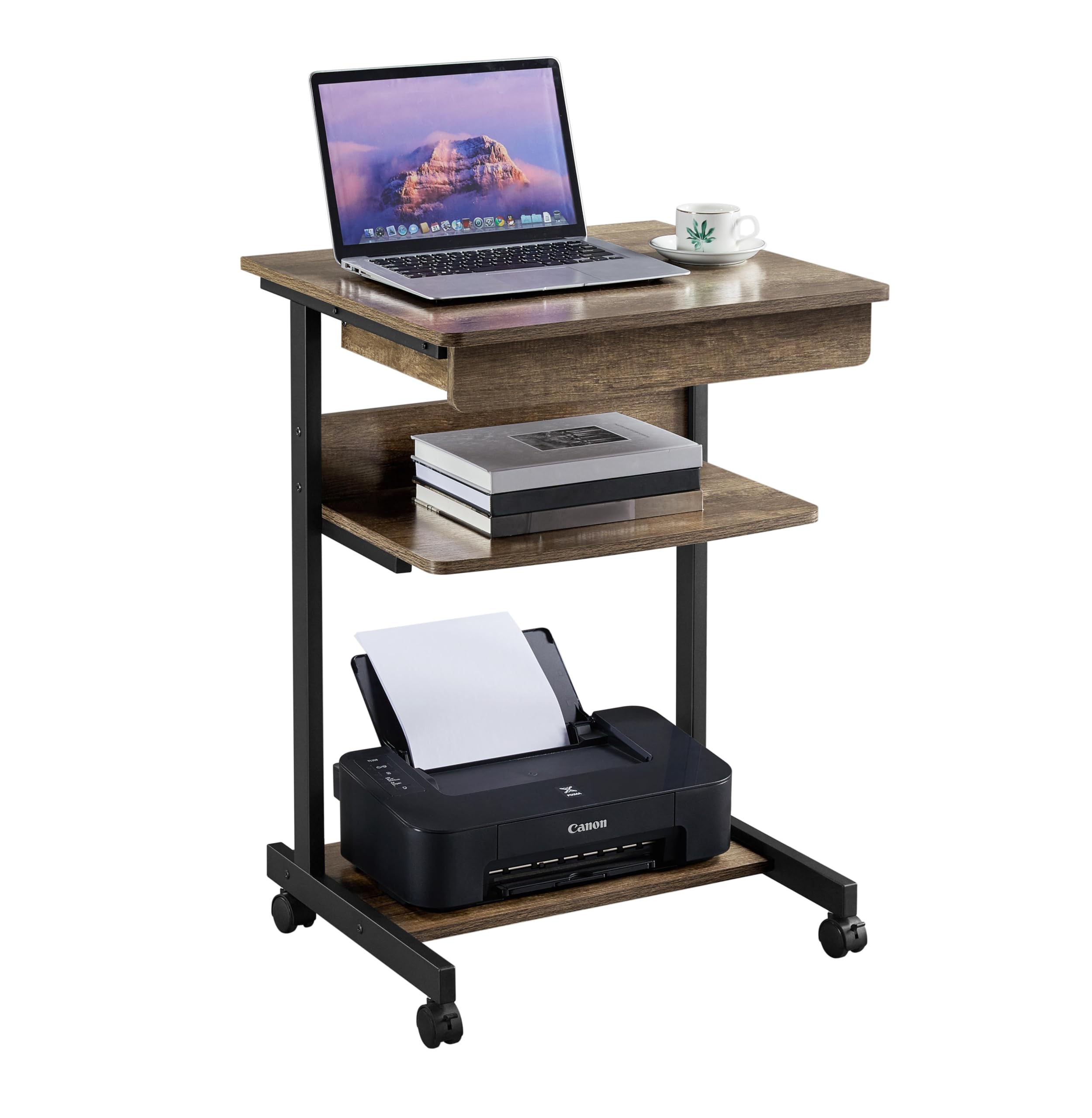 Yaheetech Mesa de Ordenador con Ruedas 79,5x56x51cm Escritorio con Bandeja de Teclado Mesa Gaming con Cajón para Estudio,Espacio Límite Gris Oscuro