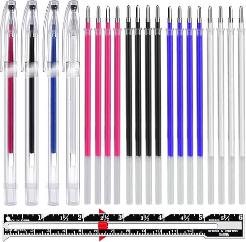 Bolígrafos borrables por calor de 4 colores para tela con 20 repuestos, rotuladores de tela borrables con calor para costura, acolchados,