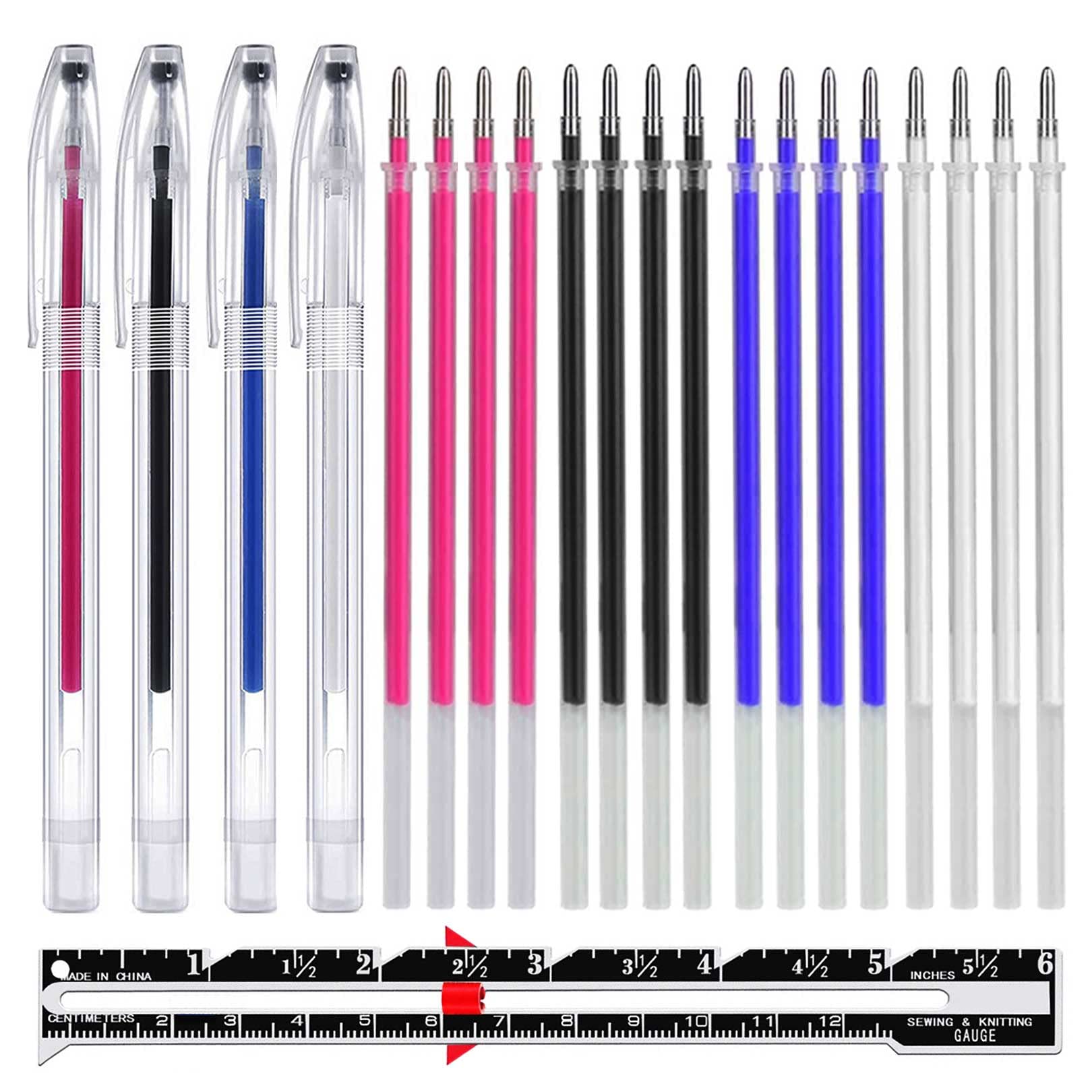 Sunioine 4 Colors Heat Erasable Pens for Fabric with 20 Refills, Heat Erasable Fabric Marking Pens for Sewing Quilting Crafts DIY Dressmaking Tailors Chalk Fabric Markers
