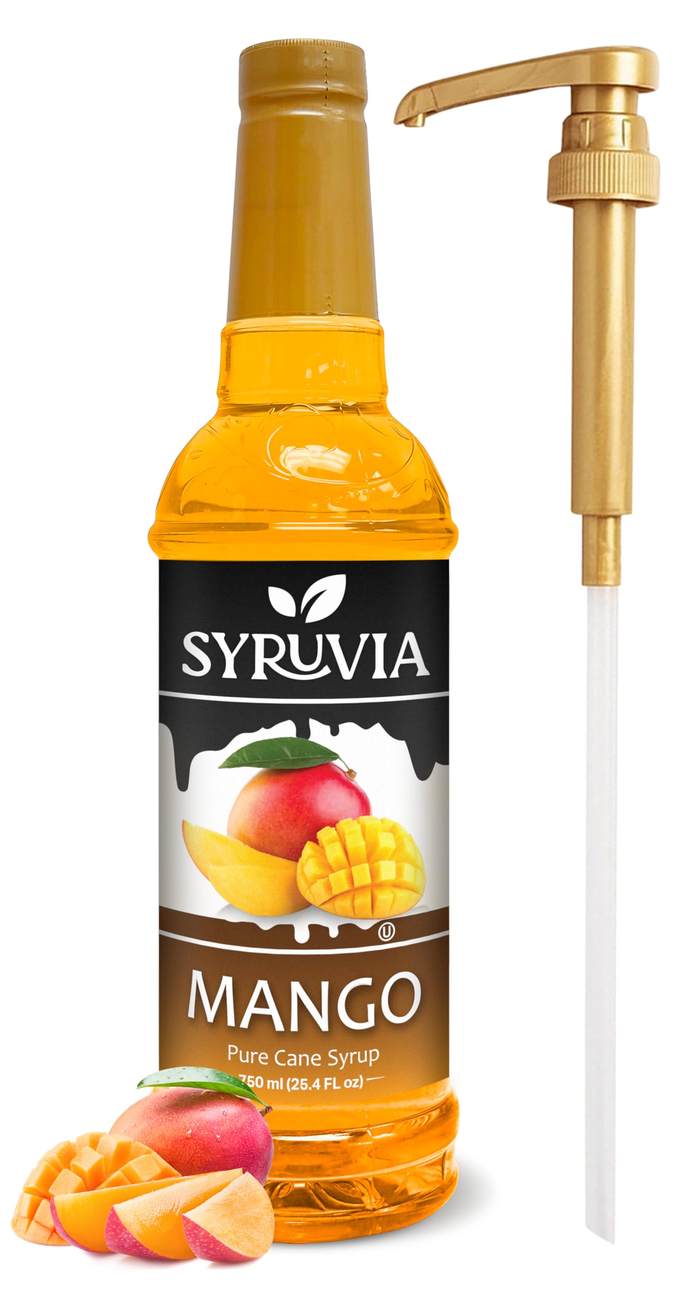 Syruvia Mango Syrup, Flavored Syrup for Drinks, Cocktails, Lemonades, Iced Teas, and Desserts – 25.4 fl oz, With Pump
